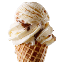 Creamy Vanilla Swirl Ice Cream Cone with Chocolate Drizzle Topped with Whipped Cream on a Crisp Waffle Cone png