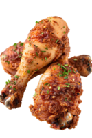 Crispy Fried Chicken Drumsticks with Herbs and Spices on a White Background png