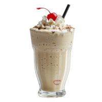 Delicious Milkshake with Cream Topping and Cherry in Clear Glass on White Background for Dessert and Beverage Themes png