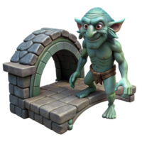 serene vintage A cunning troll, lurking beneath a stone bridge in a shadowy forest. Art style Dark Fantasy authentic png