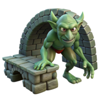 serene rustic A cunning troll, lurking beneath a stone bridge in a shadowy forest. Art style Dark Fantasy detailed png