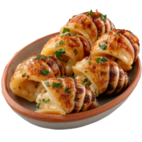 Grilled Garlic Butter Snails with Herbs on Plate Ready to Serve in Rustic Style for Gourmet Dining Experience png