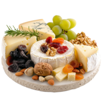 Assorted Cheese Platter with Nuts, Dried Fruits, Grapes, and Fresh Herbs for a Gourmet Experience png