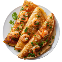 Savory Shrimp Crepes with Herbs and Vegetables Served on a Plate for Delicious Culinary Experience png