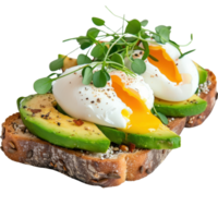 Delicious Poached Eggs on Toast with Avocado and Microgreens for a Healthy Breakfast Option png