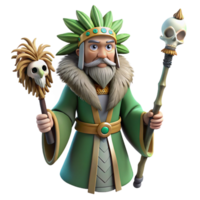 stunning contemporary A wise druid, with a staff adorned with feathers and bones, performing a ritual in a sacred grove. Art style Celtic Art exclusive png