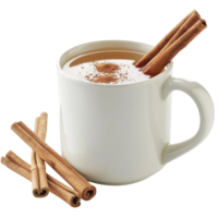 Warm Cinnamon Beverage with a White Mug and Cinnamon Sticks on a Light Background for Cozy Winter Themes png