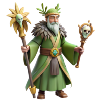 beautiful classic A wise druid, with a staff adorned with feathers and bones, performing a ritual in a sacred grove. Art style Celtic Art premium png