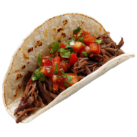 Flavorful beef taco with fresh salsa and cilantro on a soft tortilla shell for a delicious meal experience png