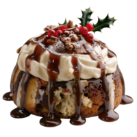 Festive Chocolate Cake with Creamy Frosting, Nuts, and Holly Decorations Perfect for Holiday Celebrations and Gatherings png