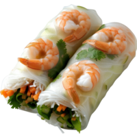 Fresh and Colorful Shrimp Spring Rolls with Vegetables and Herbs in Transparent Rice Paper Wraps png
