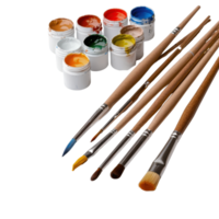 Colorful Paints and Brushes on White Background for Creative Art Projects and Crafts, Ideal for Artists and Crafters png