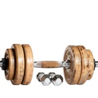 Close-Up View of Old Weighted Dumbbell Set with Rusty Plates and Silver Hexagonal Weights on White Background png