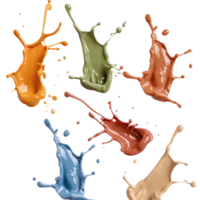 Colorful splashes of paint flying through the air on a transparent background creating an artistic and vibrant effect png