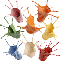 Colorful Paint Splashes in Various Shades Creating Dynamic and Artistic Patterns on a White Background png