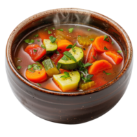 Fresh and Colorful Vegetable Soup with Parsley in a Rustic Bowl on a White Background png