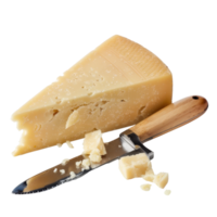 Aged Cheese Wedge with Knife on White Background for Culinary and Food Photography png
