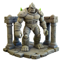 impressive minimalist A stoic golem, made of ancient stone, standing guard in a ruined temple. Art style Dark Fantasy original png