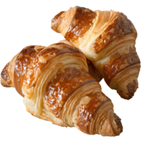 Freshly Baked Golden Croissants with Flaky Layers and Glossy Finish on a White Background png