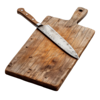 High-Quality Chef Knife on Rustic Wooden Cutting Board with Unique Texture and Grain png