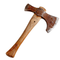 Rustic Wooden Axe on White Background with Worn Blade and Handle Detail png