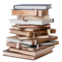 Stacked Vintage Books with Twine and Labels on a White Background for Cozy Reading Spaces png