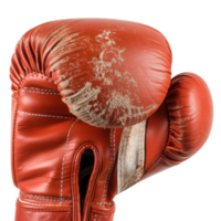 Worn Red Boxing Glove with Scuffs and Marks on Leather Material Isolated on White Background png