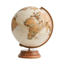 Vintage Globe on Stand Displaying Continents and Oceans with Detailed Cartography png