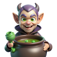 wonderful traditional A cunning imp, with pointed ears and a mischievous grin, stirring a cauldron of bubbling liquid. Art style Gothic premium png