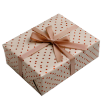 Elegant Gift Box Wrapped in Cream Paper with Rose Gold Dots and Satin Ribbon Bow png