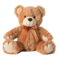 Soft and Cuddly Brown Teddy Bear Plush Toy with Cute Bow and Friendly Expression png