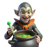 elegant traditional A cunning imp, with pointed ears and a mischievous grin, stirring a cauldron of bubbling liquid. Art style Gothic original png