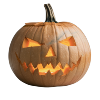 Spooky Halloween Pumpkin Lantern with Glaring Eyes and Sharp Teeth on White Background png