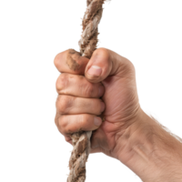 Close-Up of a Hand Gripping a Thick Rope with Emphasis on Texture and Strength png