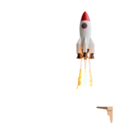 Retro Rocket with Flames Taking Off into Clear Sky, Symbolizing Adventure and Exploration png