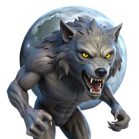 dramatic vintage A fierce werewolf, bathed in the silver light of the full moon. Art style Horror high resolution png