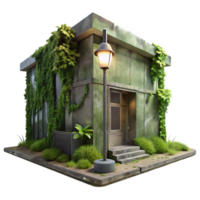 impressive minimalist A crumbling Brutalist concrete library, overgrown with ivy, illuminated by a single streetlight, cinematic lighting, rendered in a dystopian style original png