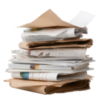 Pile of Documents and Papers with Various Charts and Reports on a White Background png