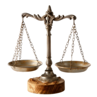 Vintage Balance Scale with Ornate Design on Wooden Base for Symbolizing Justice and Equality png