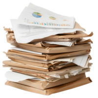 Stacked Piled Office Papers with Charts and Graphs in a Messy Workspace Environment png