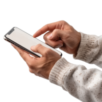 Close-Up of Hand Interacting with Smartphone Screen in Bright Indoor Setting for Modern Technology Use png