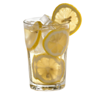 Refreshing Lemonade Cocktail with Ice and Lemon Slices in a Clear Glass png