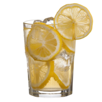 Refreshing Lemonade with Ice and Lemon Slices in a Clear Glass on a White Background png