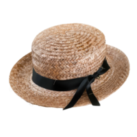 Elegant Straw Boater Hat with Black Ribbon Suitable for Summer Events and Outdoor Activities png