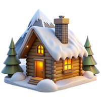 magnificent modern A rustic log cabin, nestled in snow-covered mountains, lit by a crackling fireplace, rendered in a cozy, illustrative style professional png
