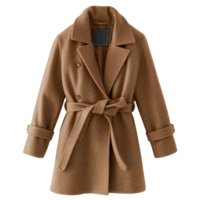 Stylish Brown Coat with Belted Waist and Classic Lapels for Warmth and Fashion in Winter png