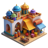 vibrant classic A bustling marketplace in a Moroccan medina, vibrant textiles and intricate tilework, dappled sunlight, rendered in a vibrant, impressionistic style professional png