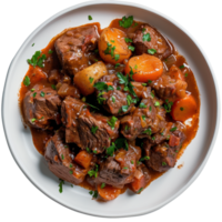 Delicious Beef Stew with Carrots and Potatoes Garnished with Fresh Parsley png