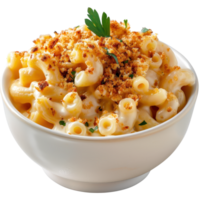 Creamy Macaroni and Cheese with Golden Breadcrumb Topping in a White Bowl png