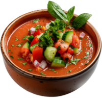 Fresh and Colorful Vegetable Soup in a Rustic Bowl with Herbs on Top png